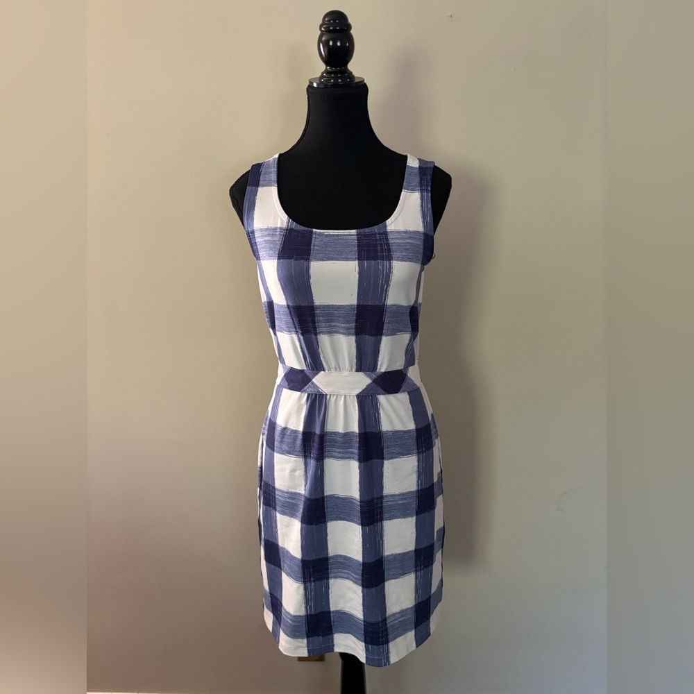 Vineyard Vines painted gingham blue white tie waist dress size XS